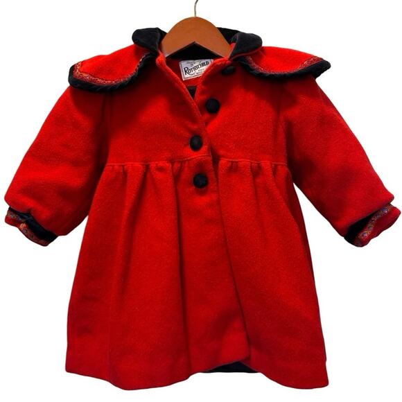 Girls Vintage Wool Rothschild Coat jacket 3 red & Navy girls 3t floral trim USA
